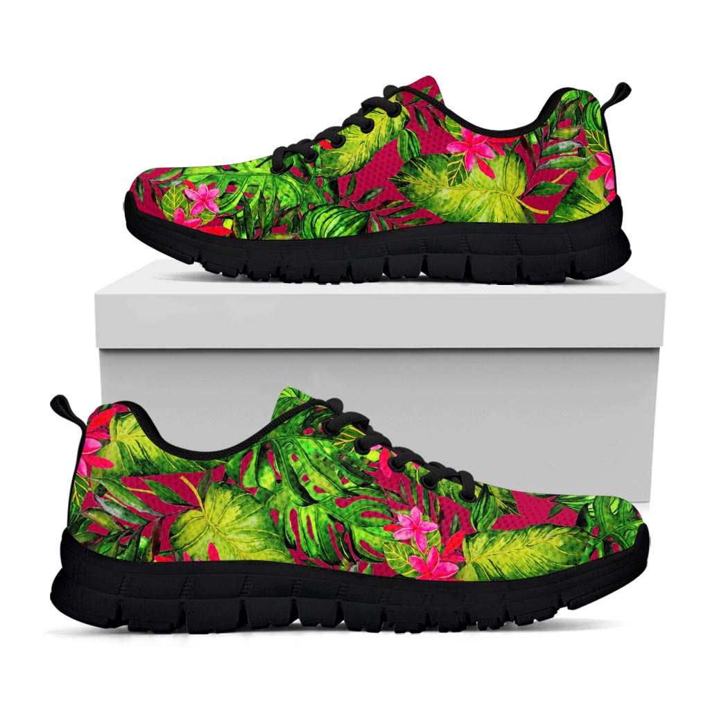 Pink Hawaiian Tropical Pattern Print Black Running Shoes