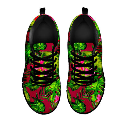 Pink Hawaiian Tropical Pattern Print Black Running Shoes