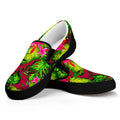 Pink Hawaiian Tropical Pattern Print Black Slip On Sneakers