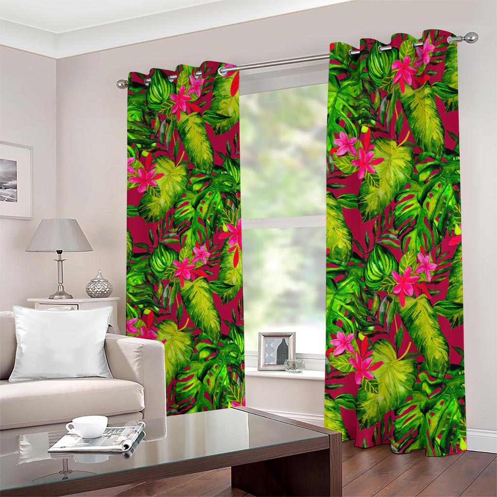 Pink Hawaiian Tropical Pattern Print Blackout Grommet Curtains