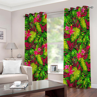 Pink Hawaiian Tropical Pattern Print Blackout Grommet Curtains