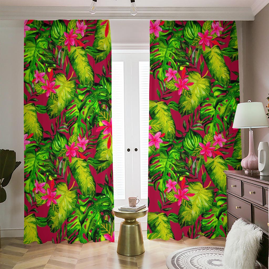 Pink Hawaiian Tropical Pattern Print Blackout Pencil Pleat Curtains
