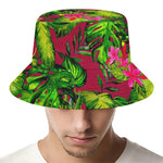 Pink Hawaiian Tropical Pattern Print Bucket Hat
