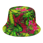 Pink Hawaiian Tropical Pattern Print Bucket Hat