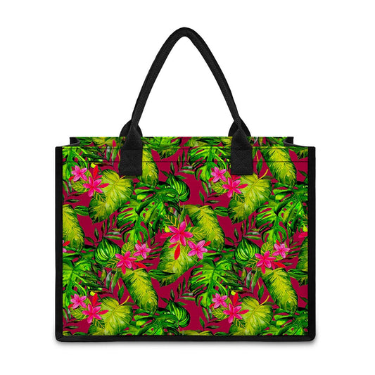 Pink Hawaiian Tropical Pattern Print Canvas Tote Bag