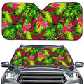 Pink Hawaiian Tropical Pattern Print Car Windshield Sun Shade