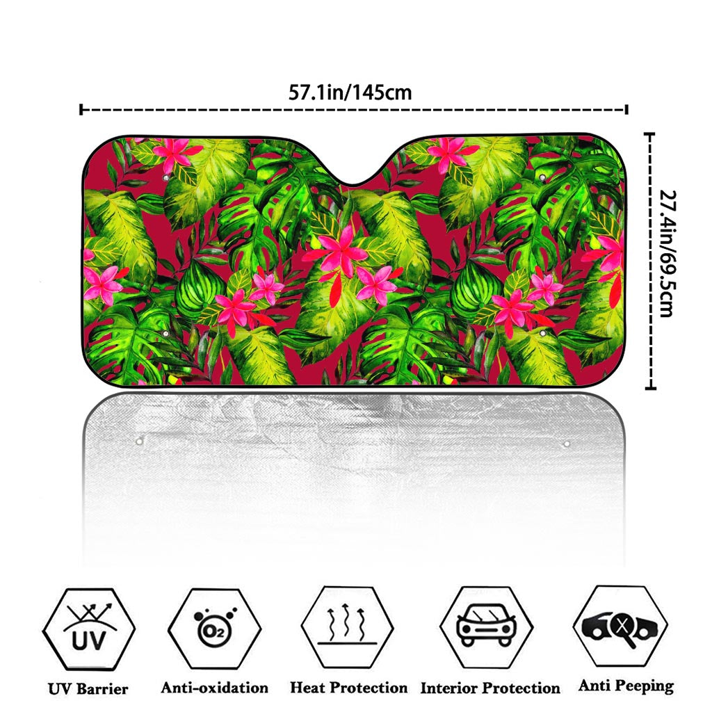 Pink Hawaiian Tropical Pattern Print Car Windshield Sun Shade
