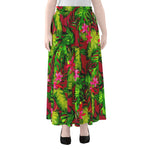 Pink Hawaiian Tropical Pattern Print Chiffon Maxi Skirt