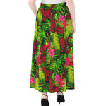 Pink Hawaiian Tropical Pattern Print Chiffon Maxi Skirt
