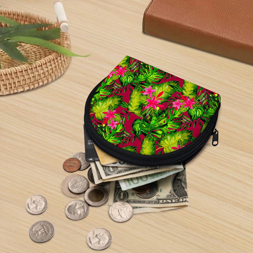 Pink Hawaiian Tropical Pattern Print Coin Purse