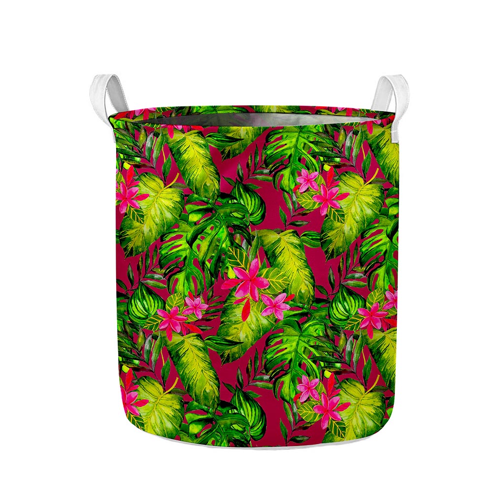 Pink Hawaiian Tropical Pattern Print Collapsible Laundry Basket