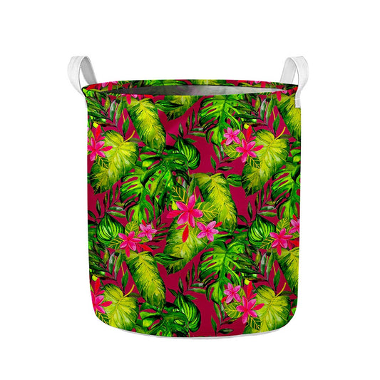 Pink Hawaiian Tropical Pattern Print Collapsible Laundry Basket