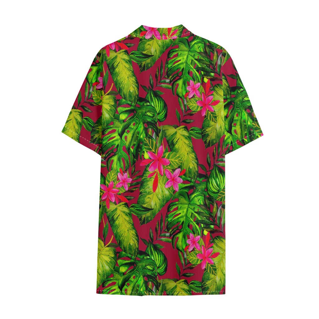 Pink Hawaiian Tropical Pattern Print Cotton Hawaiian Shirt