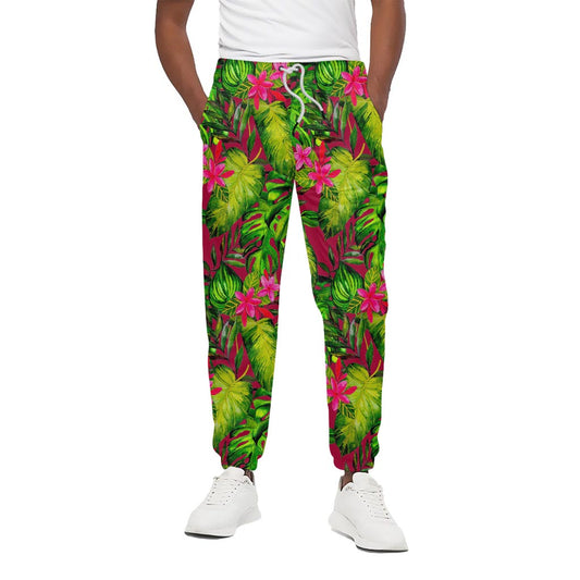 Pink Hawaiian Tropical Pattern Print Cotton Pants