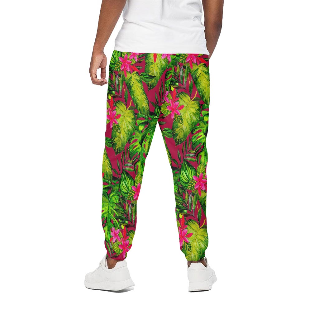 Pink Hawaiian Tropical Pattern Print Cotton Pants
