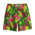Pink Hawaiian Tropical Pattern Print Cotton Shorts