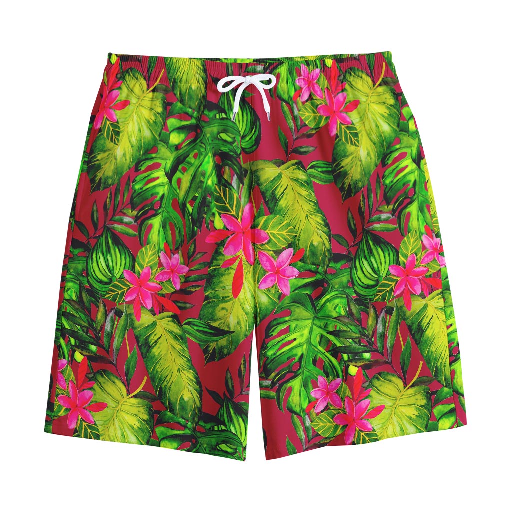 Pink Hawaiian Tropical Pattern Print Cotton Shorts