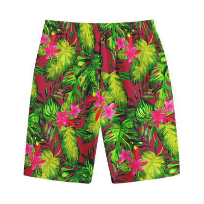 Pink Hawaiian Tropical Pattern Print Cotton Shorts