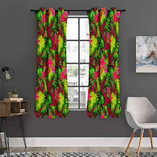 Pink Hawaiian Tropical Pattern Print Curtain