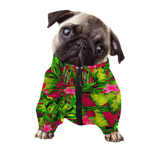 Pink Hawaiian Tropical Pattern Print Dog Zip Up Jacket