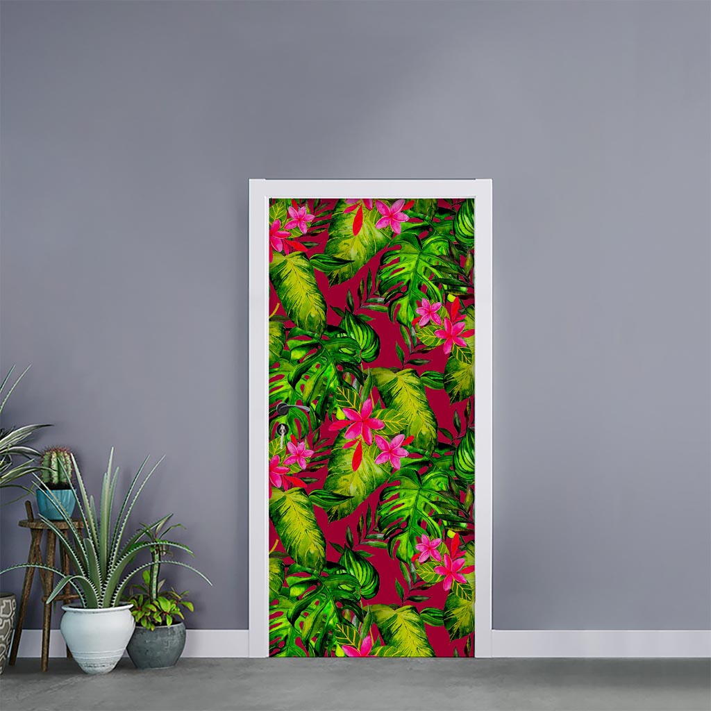 Pink Hawaiian Tropical Pattern Print Door Sticker