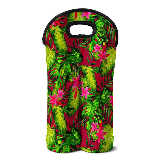 Pink Hawaiian Tropical Pattern Print Double Neoprene Wine Tote
