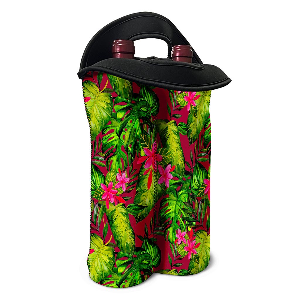 Pink Hawaiian Tropical Pattern Print Double Neoprene Wine Tote