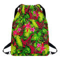 Pink Hawaiian Tropical Pattern Print Drawstring Backpack