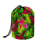 Pink Hawaiian Tropical Pattern Print Drawstring Makeup Bag