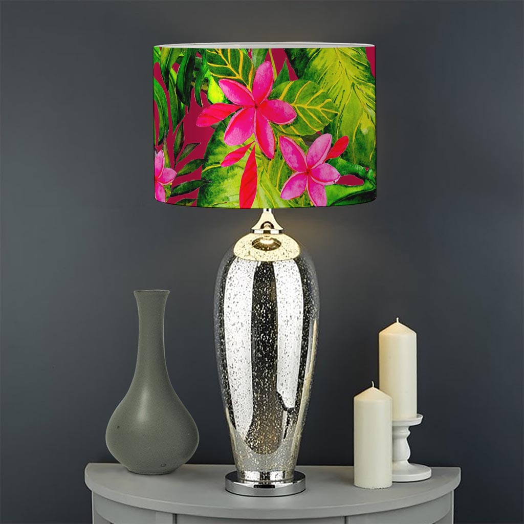 Pink Hawaiian Tropical Pattern Print Drum Lamp Shade
