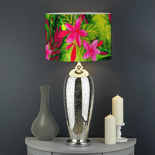 Pink Hawaiian Tropical Pattern Print Drum Lamp Shade