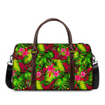 Pink Hawaiian Tropical Pattern Print Duffle Bag