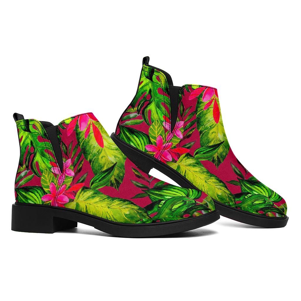 Pink Hawaiian Tropical Pattern Print Flat Ankle Boots