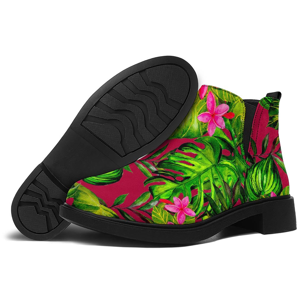Pink Hawaiian Tropical Pattern Print Flat Ankle Boots