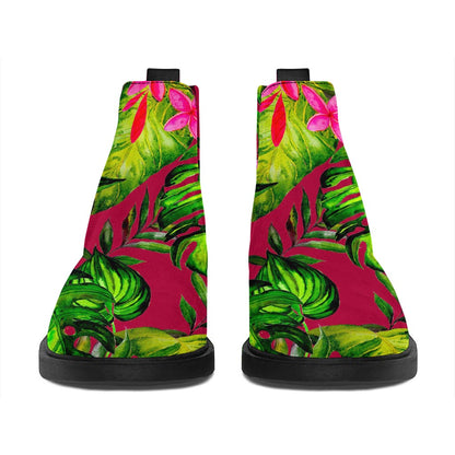 Pink Hawaiian Tropical Pattern Print Flat Ankle Boots