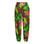 Pink Hawaiian Tropical Pattern Print Fleece Lined Knit Pants