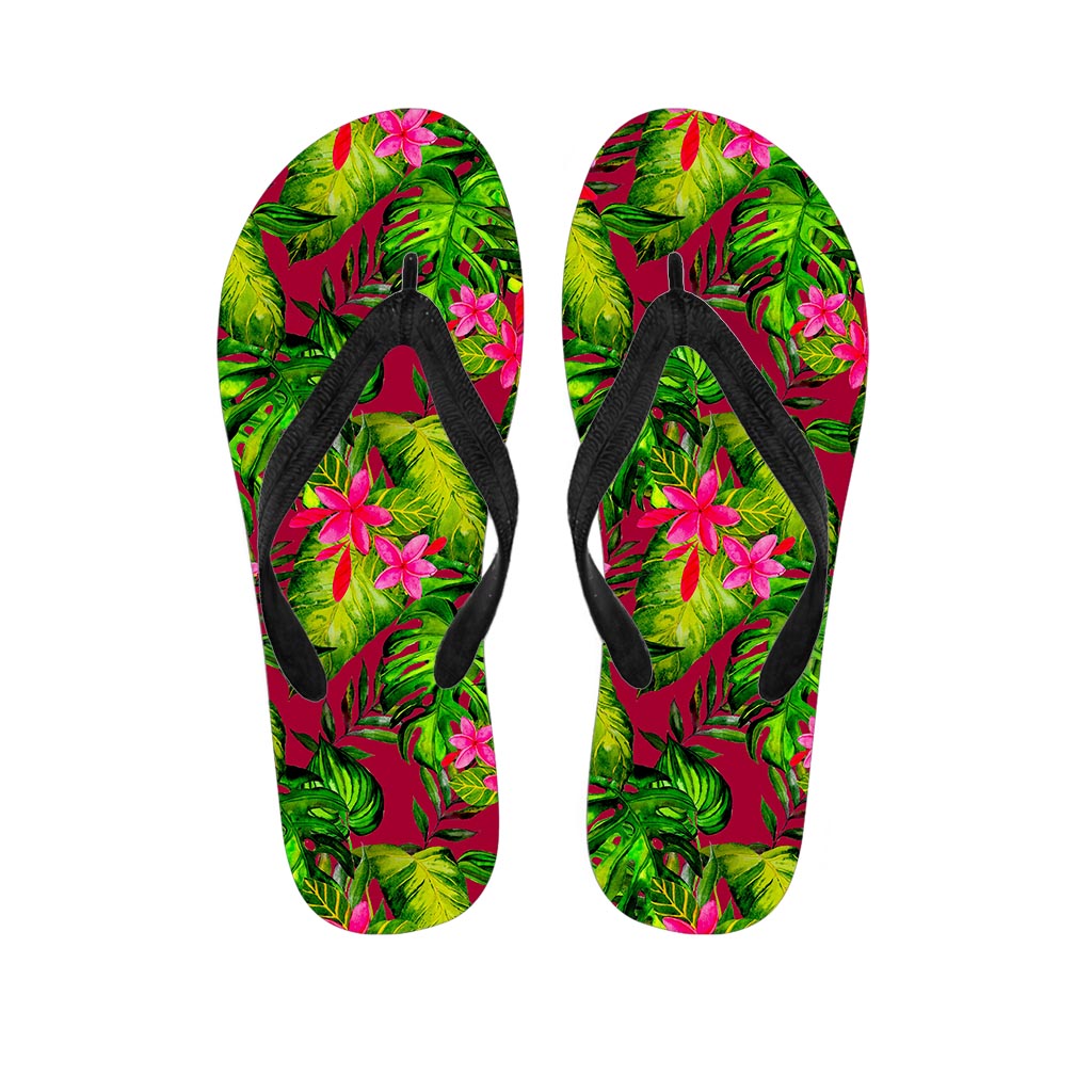 Pink Hawaiian Tropical Pattern Print Flip Flops