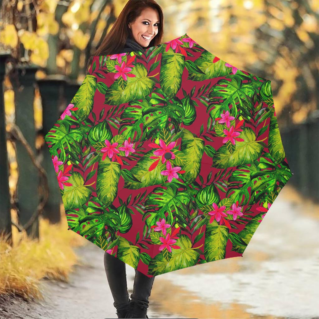 Pink Hawaiian Tropical Pattern Print Foldable Umbrella