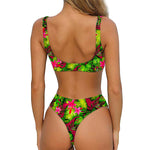 Pink Hawaiian Tropical Pattern Print Front Bow Tie Bikini