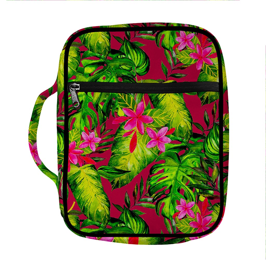 Pink Hawaiian Tropical Pattern Print Front Pocket Bible Bag