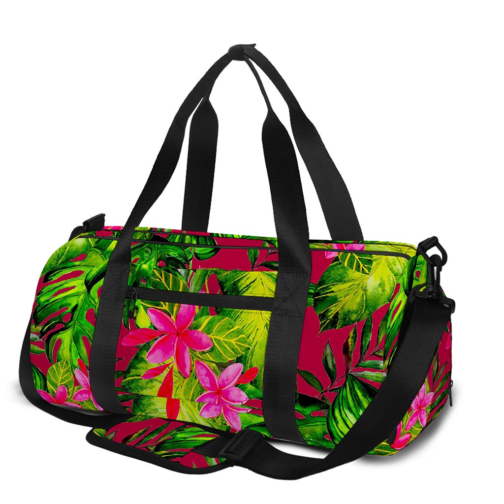 Pink Hawaiian Tropical Pattern Print Gym Bag
