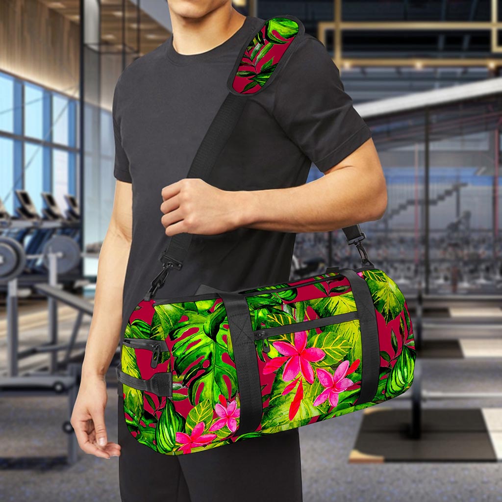 Pink Hawaiian Tropical Pattern Print Gym Bag