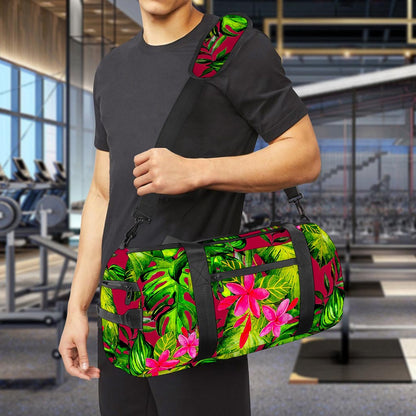 Pink Hawaiian Tropical Pattern Print Gym Bag