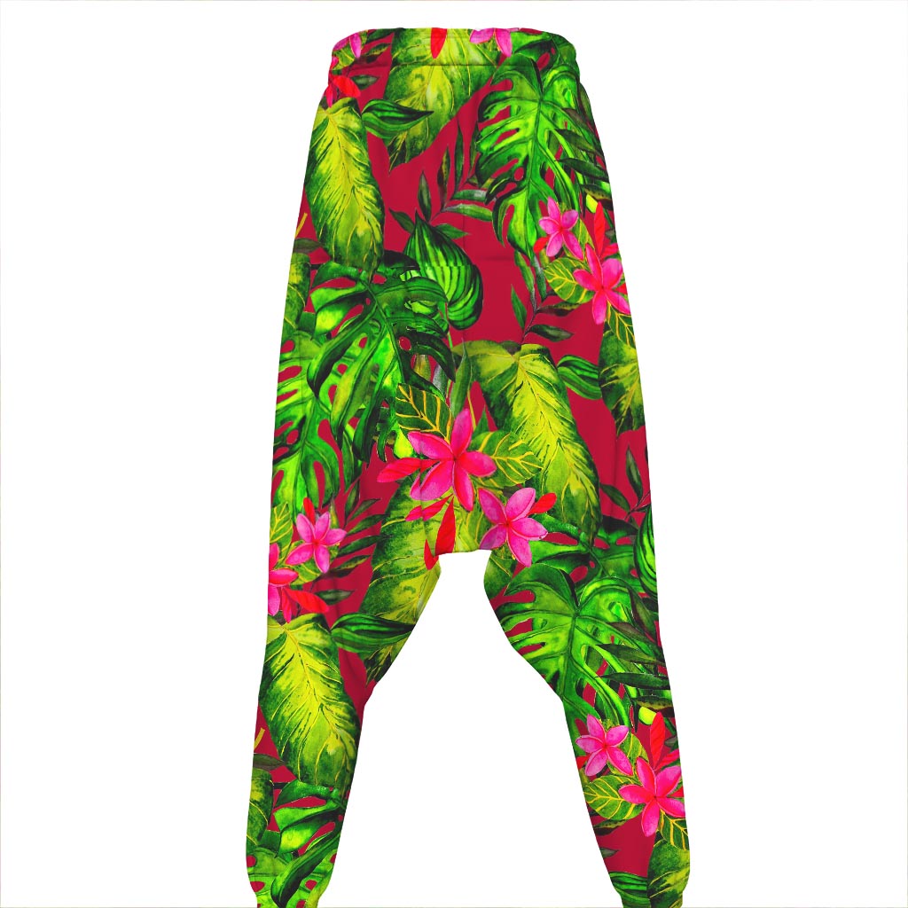 Pink Hawaiian Tropical Pattern Print Hammer Pants