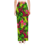 Pink Hawaiian Tropical Pattern Print High Slit Maxi Skirt