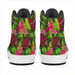Pink Hawaiian Tropical Pattern Print High Top Leather Sneakers