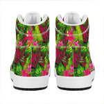 Pink Hawaiian Tropical Pattern Print High Top Leather Sneakers
