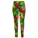 Pink Hawaiian Tropical Pattern Print High-Waisted Pocket Leggings
