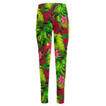 Pink Hawaiian Tropical Pattern Print High-Waisted Pocket Leggings