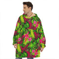 Pink Hawaiian Tropical Pattern Print Hoodie Blanket